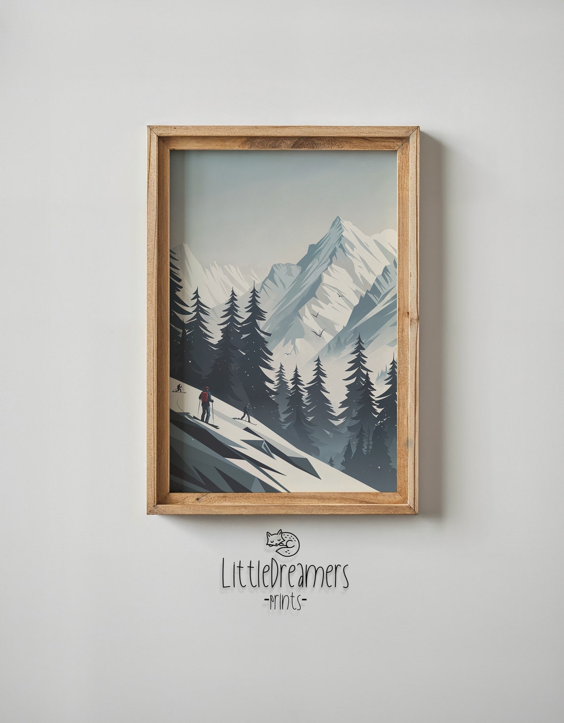 Skiers Climbing Snowy Slope Pine Forest Mountain Winter Travel Poster - Image 5