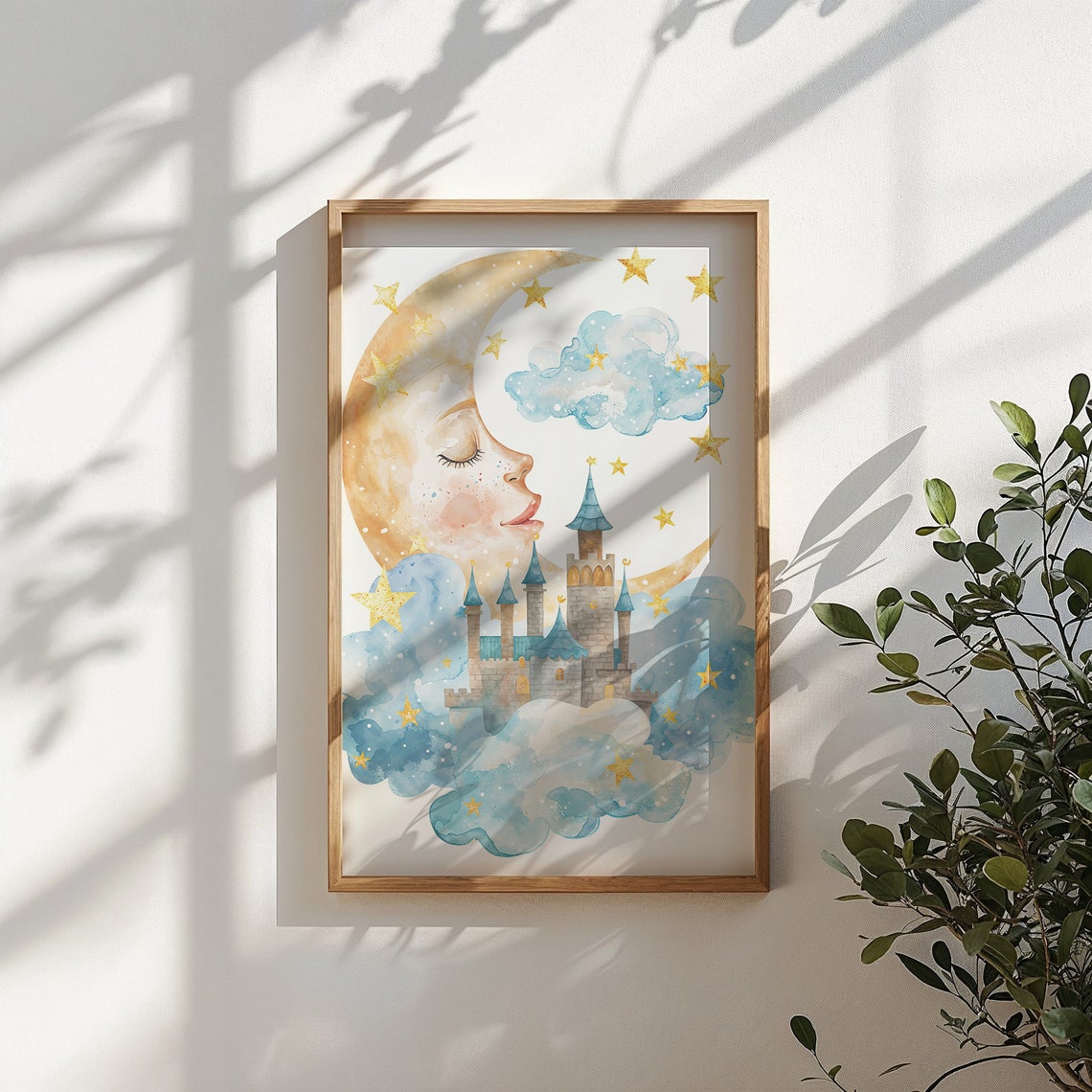 Fairytale Castle Moon Face Night Sky Watercolor Nursery Wall Poster - Image 4