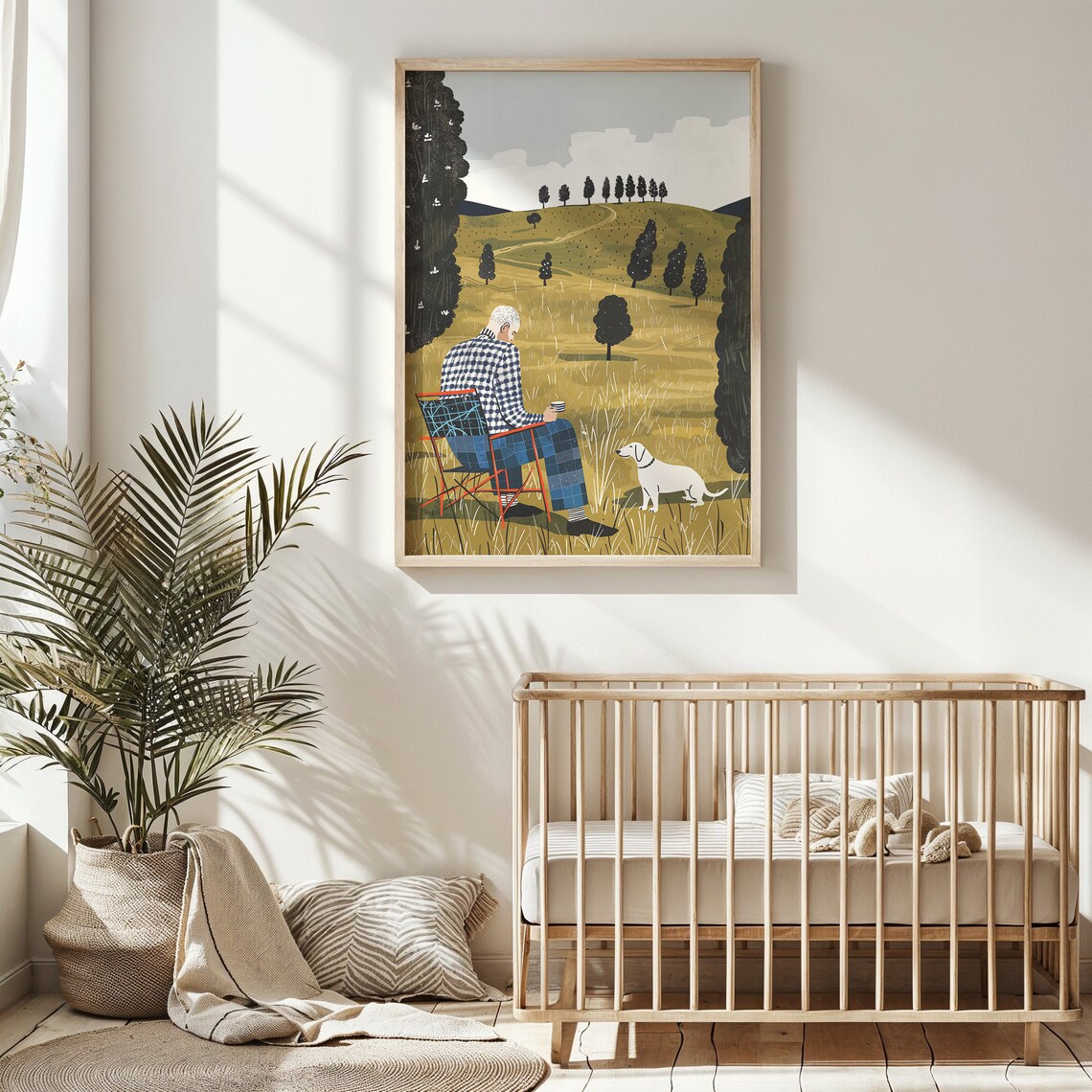 Elderly Man Dog Golden Rolling Hills Serene Countryside Wall Poster - Image 6