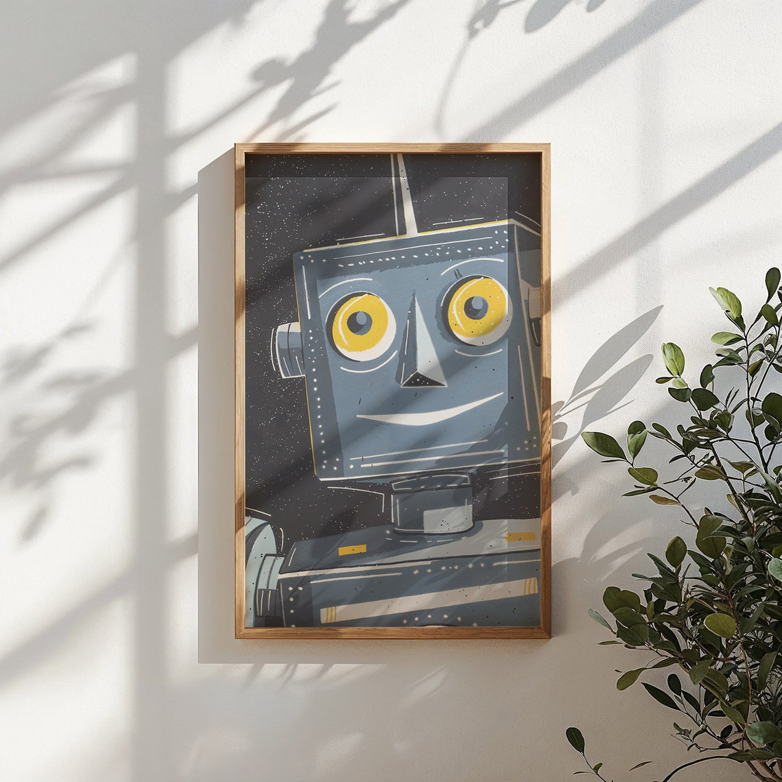 Smiling Blue Robot Starry Night Kids Space Room Wall Art Poster - Image 4