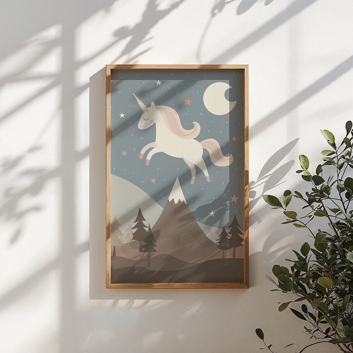 Leaping Unicorn Moon Stars Mountain Night Kids Room Wall Poster - Image 3
