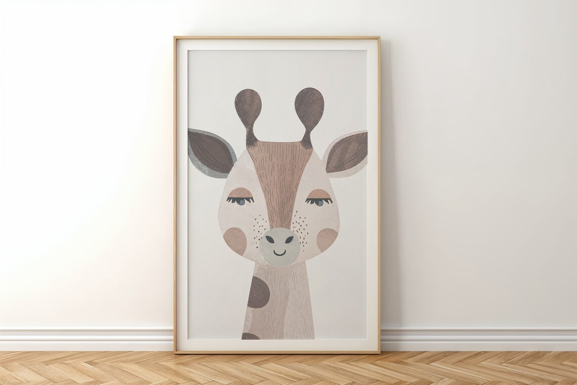 Giraffe Face Nursery Poster Minimalist Blush Brown Safari Baby Wall Art - Image 6