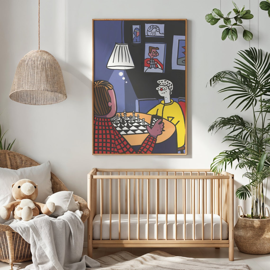 Chess Match Cafe Scene Friends Night Cartoon Game Wall Art Poster - Image 3