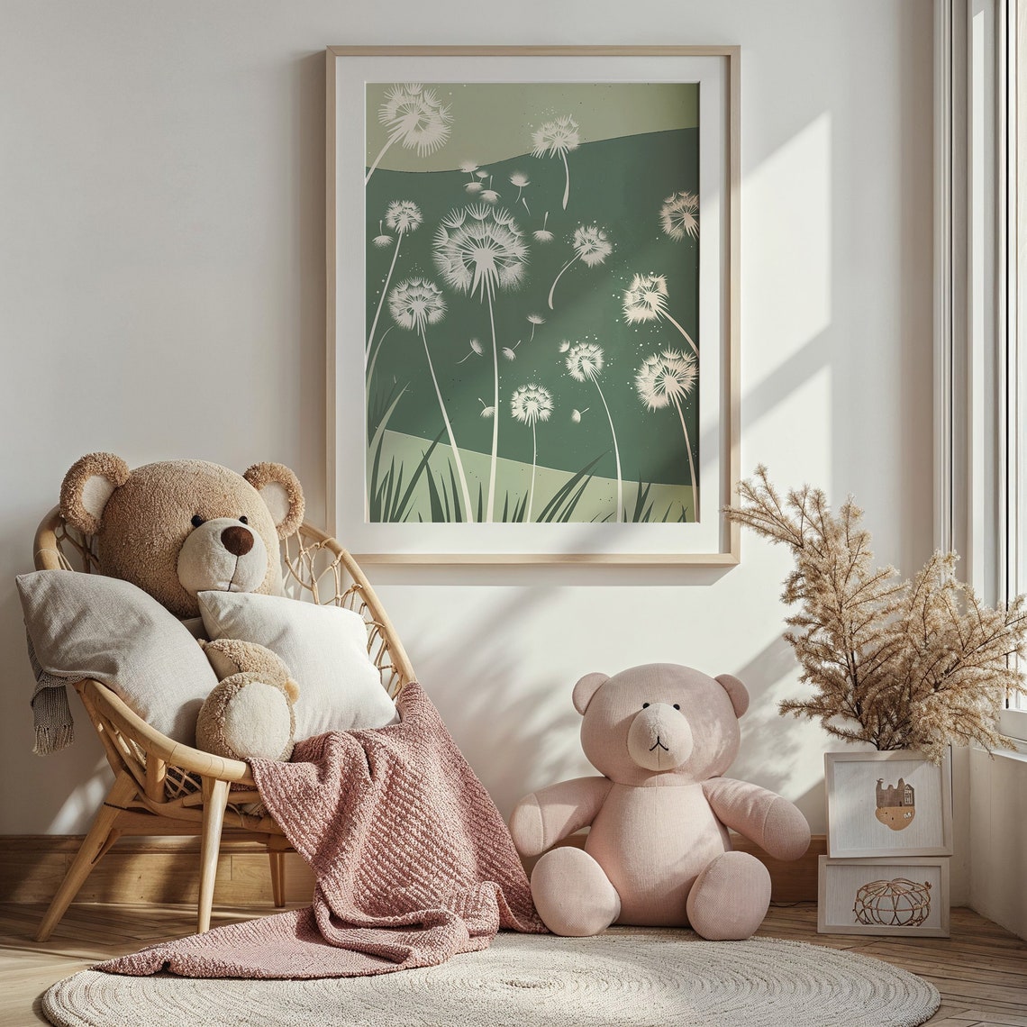Wild Dandelion Meadow Rolling Green Hills Botanical Wall Art Poster - Image 4