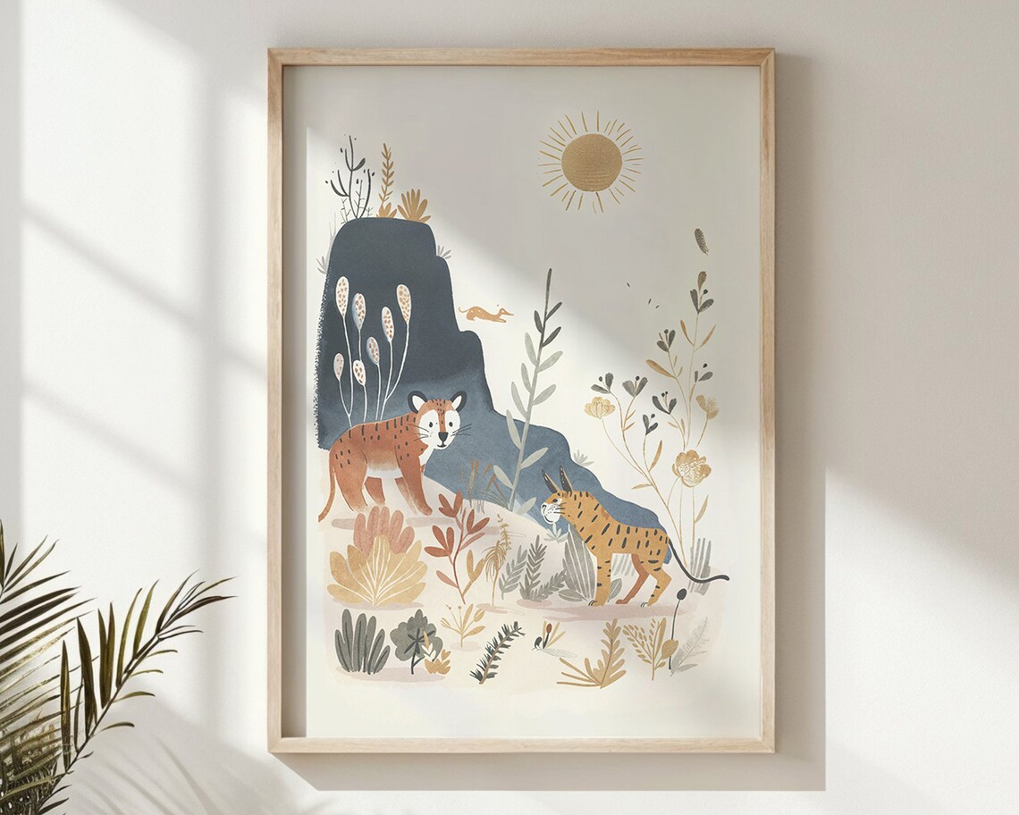 Lynx Cubs Safari Nursery Poster Sun Hill Plants Kids Room Wall Art - Image 6