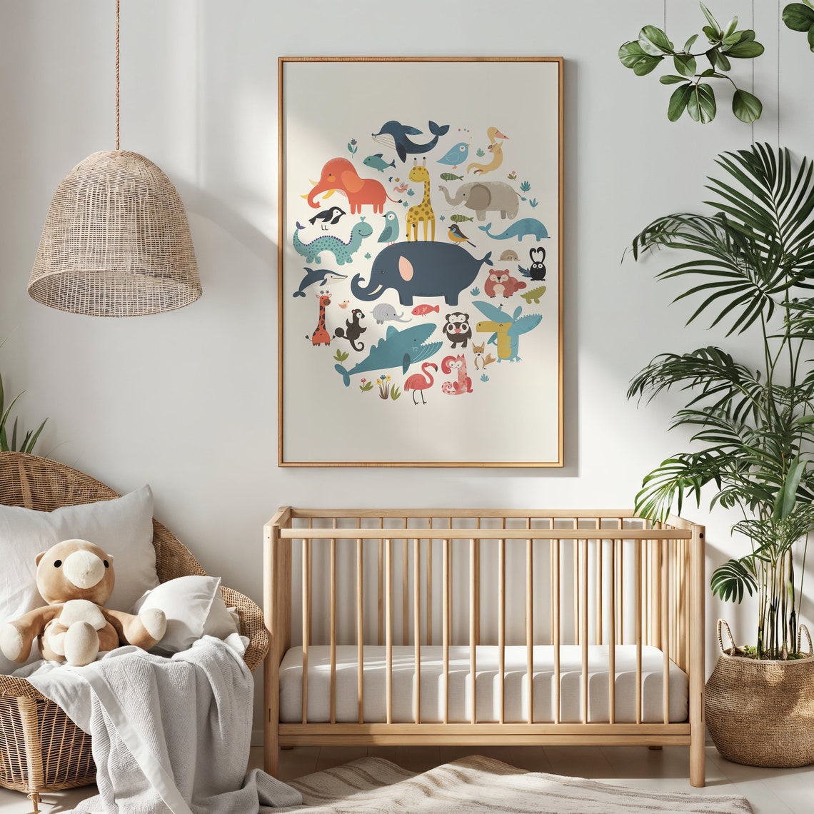 Safari Animals Collage Elephant Giraffe Whale Colorful Kids Art Print - Image 3