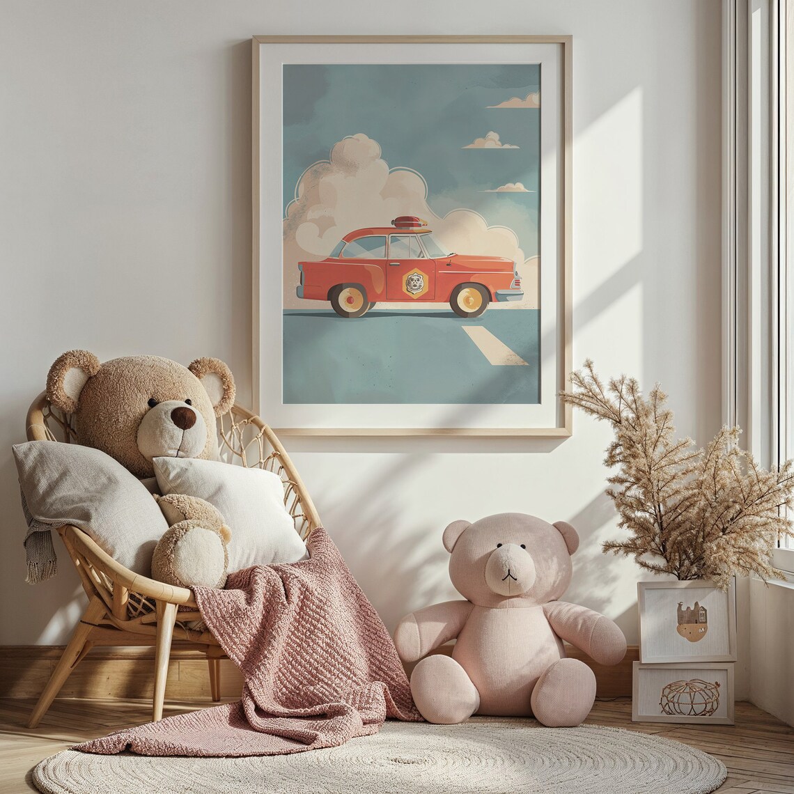 Vintage Red Fire Chief Car Rooftop Light Nursery Boys Room Poster - Image 3