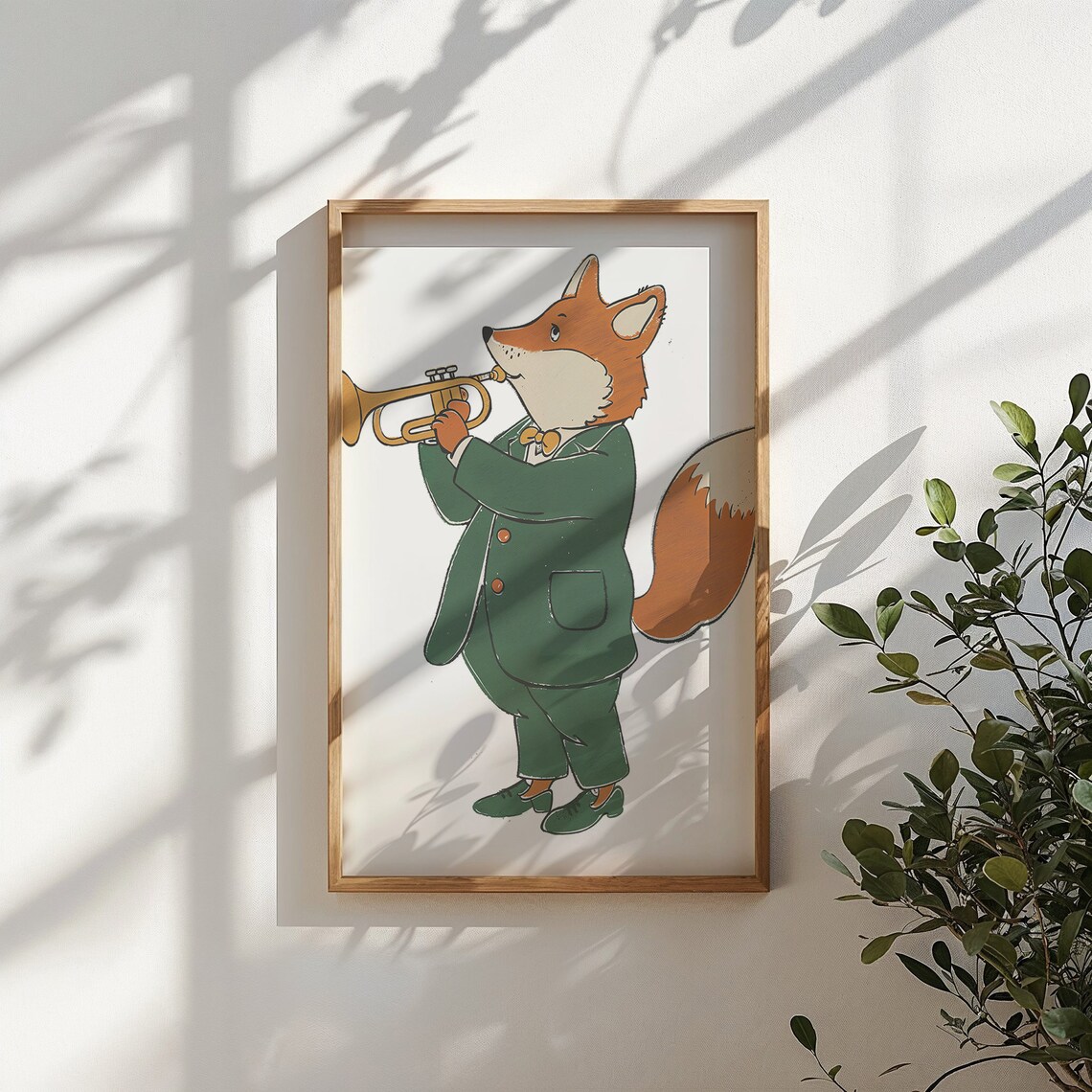 Fox Playing Gold Trumpet Green Suit Bow Tie Kids Music Wall Poster - Image 4