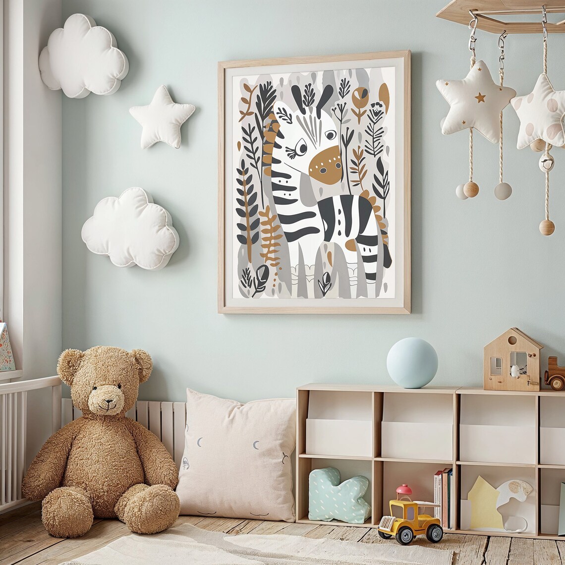 Zebra Safari Nursery Poster Neutral Tones Botanical Jungle Kids Print - Image 2