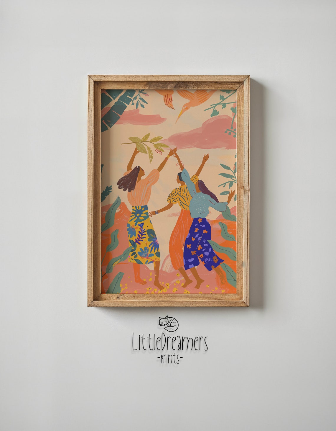 Joyful Dance Women Tropical Leaves Warm Peach Kids Wall Art Poster - Image 4