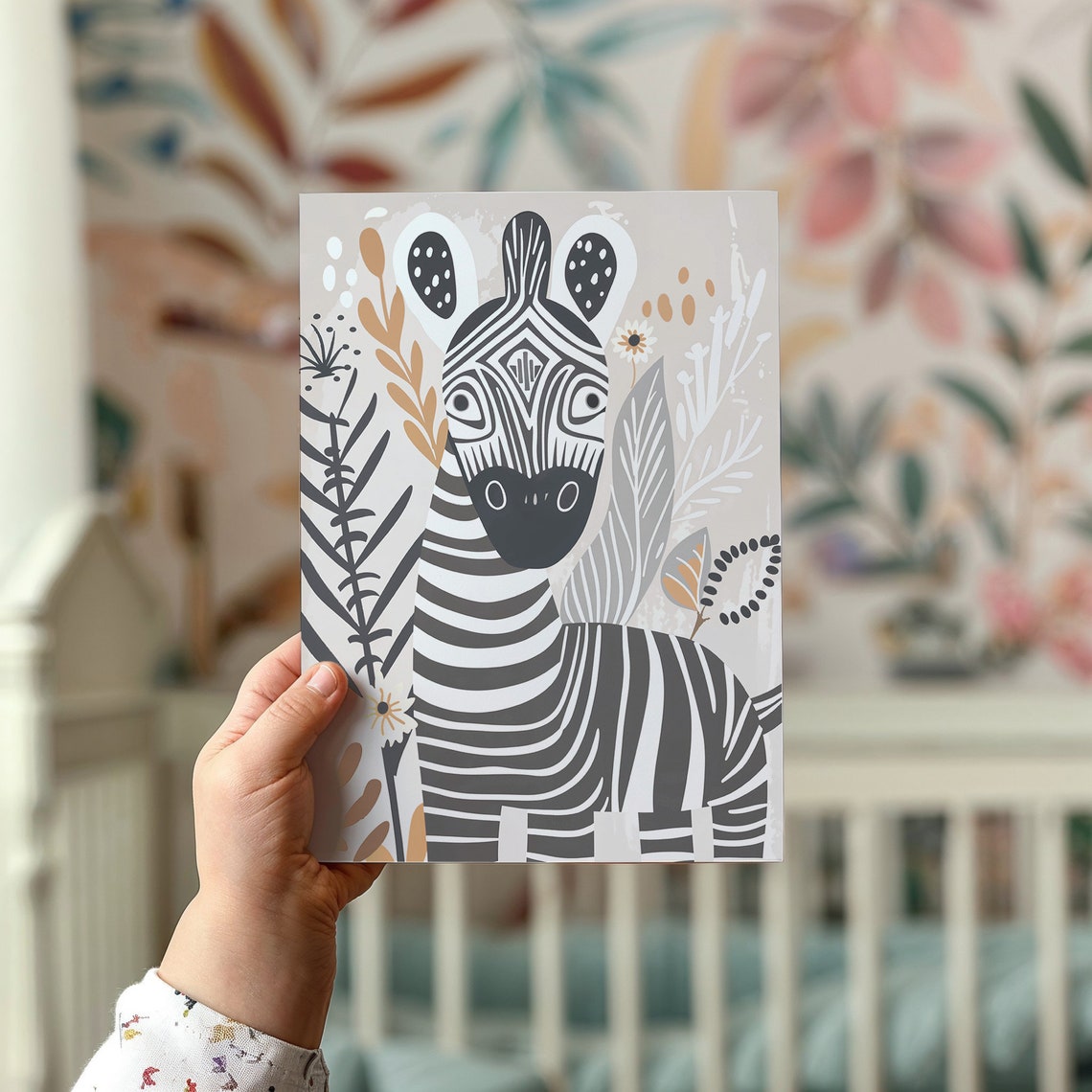 Zebra Safari Nursery Poster Folk Art Black White Botanical Kids Print - Image 2