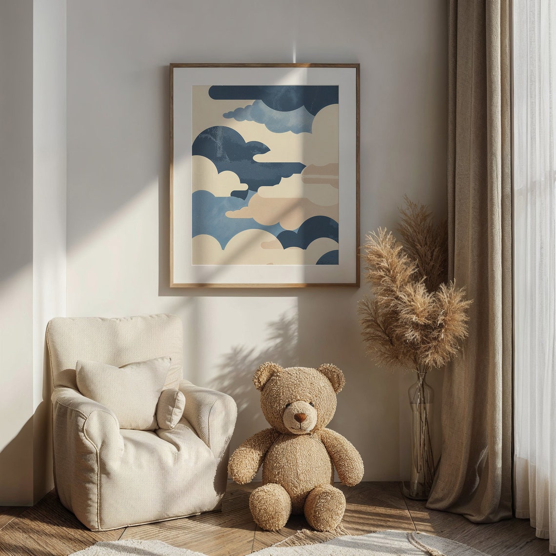 Abstract Layered Clouds Navy Cream Minimalist Sky Nursery Poster - Image 4