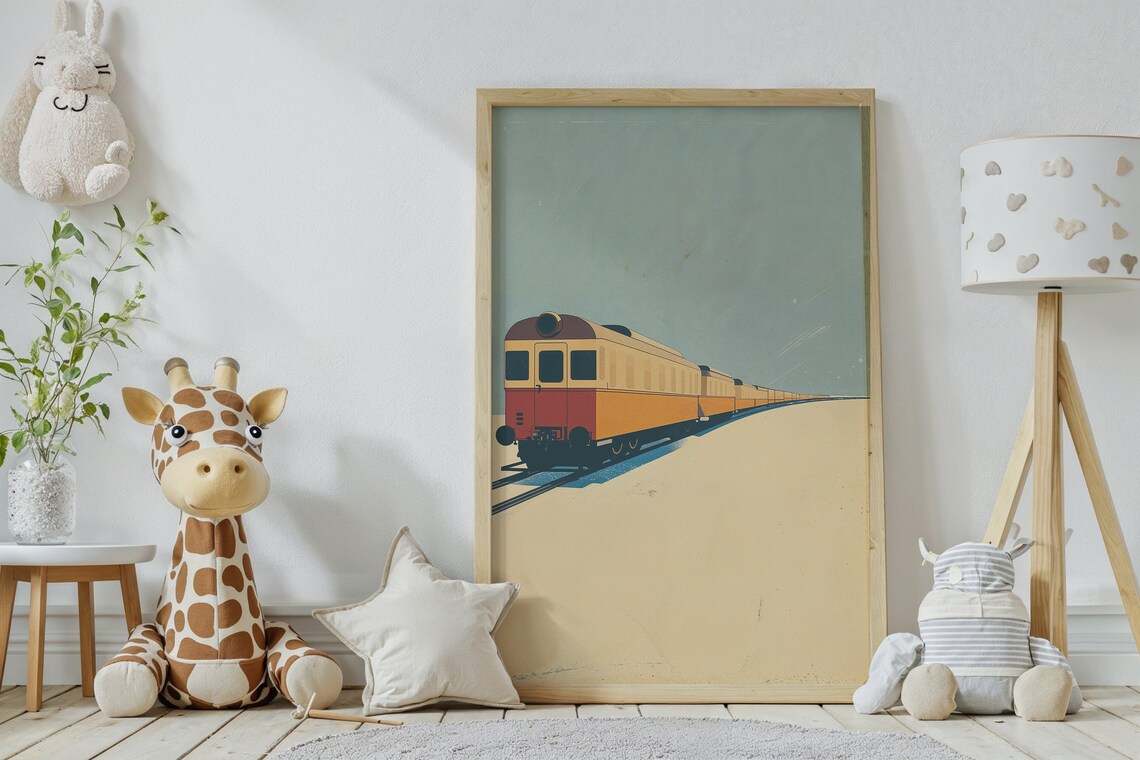 Retro Yellow Passenger Train Desert Landscape Vintage Poster - Image 4