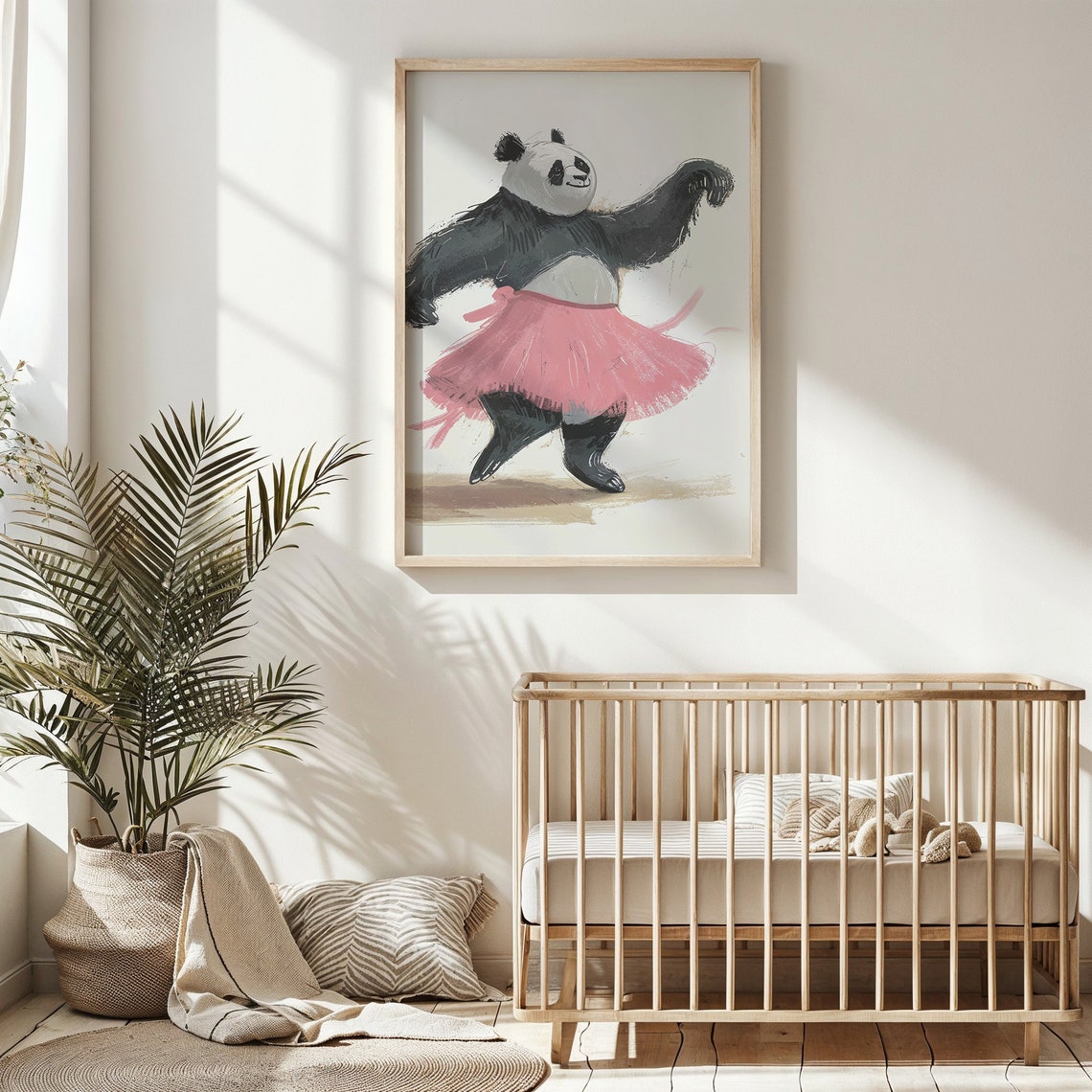 Dancing Panda Pink Tutu Ballet Watercolor Whimsical Nursery Poster