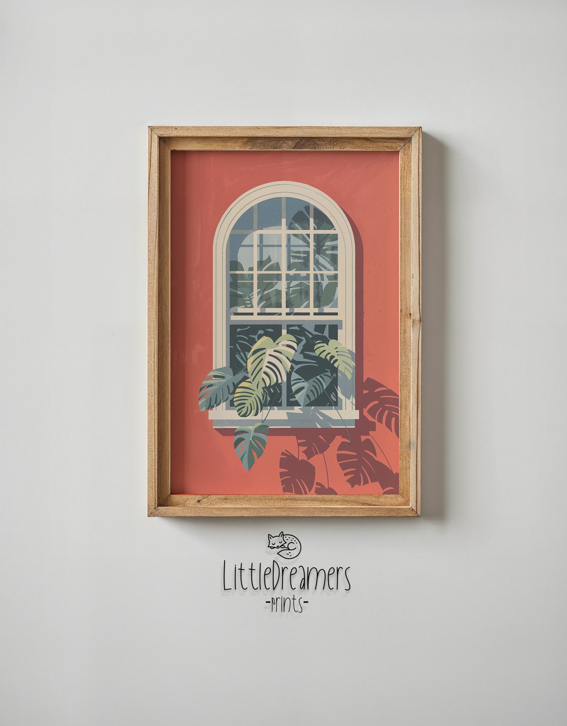 Monstera Leaves Arched Window Shadow Play Terracotta Botanical Poster - Image 5