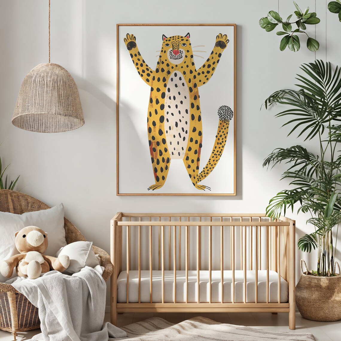 Happy Waving Cheetah Arms Up Playful Jungle Safari Kids Art Poster - Image 4