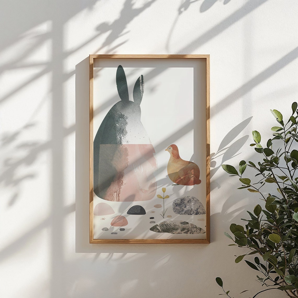 Abstract Bunny Silhouette With Orange Hen Minimal Modern Art Print - Image 6
