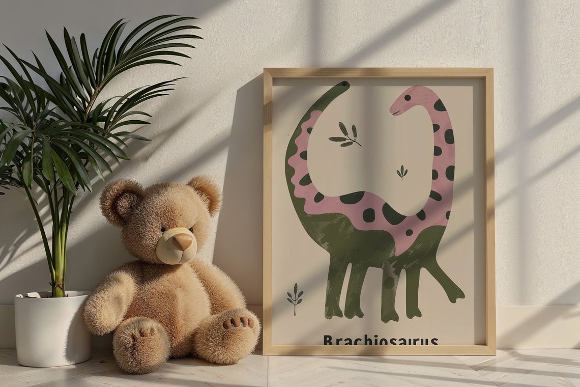 Brachiosaurus Long Neck Pastel Dinosaur Educational Nursery Poster - Image 6