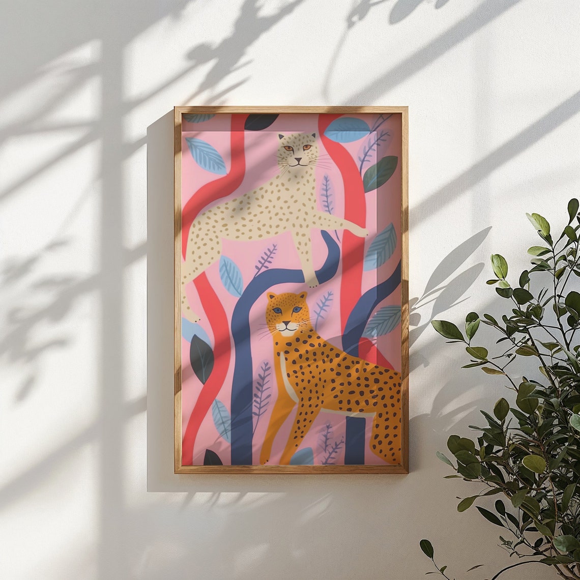 Two Spotted Big Cats Pink Abstract Jungle Branches Nursery Poster - Image 4