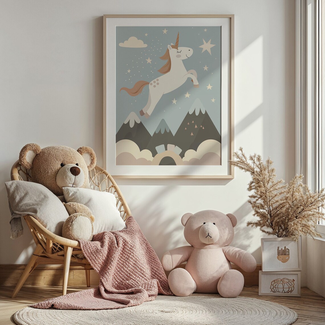 Unicorn Nursery Art Print, Mountain Fantasy Scene - Image 4