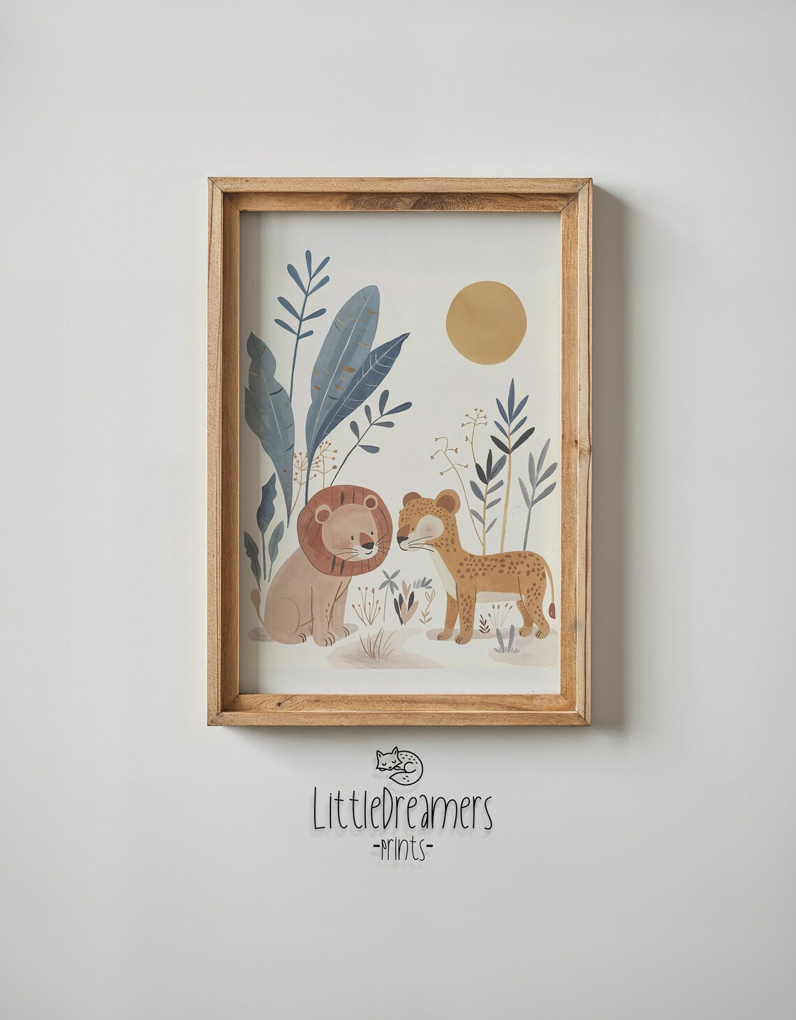 Sitting Lion Cheetah Nursery Poster Round Sun Safari Kids Room Art - Image 4