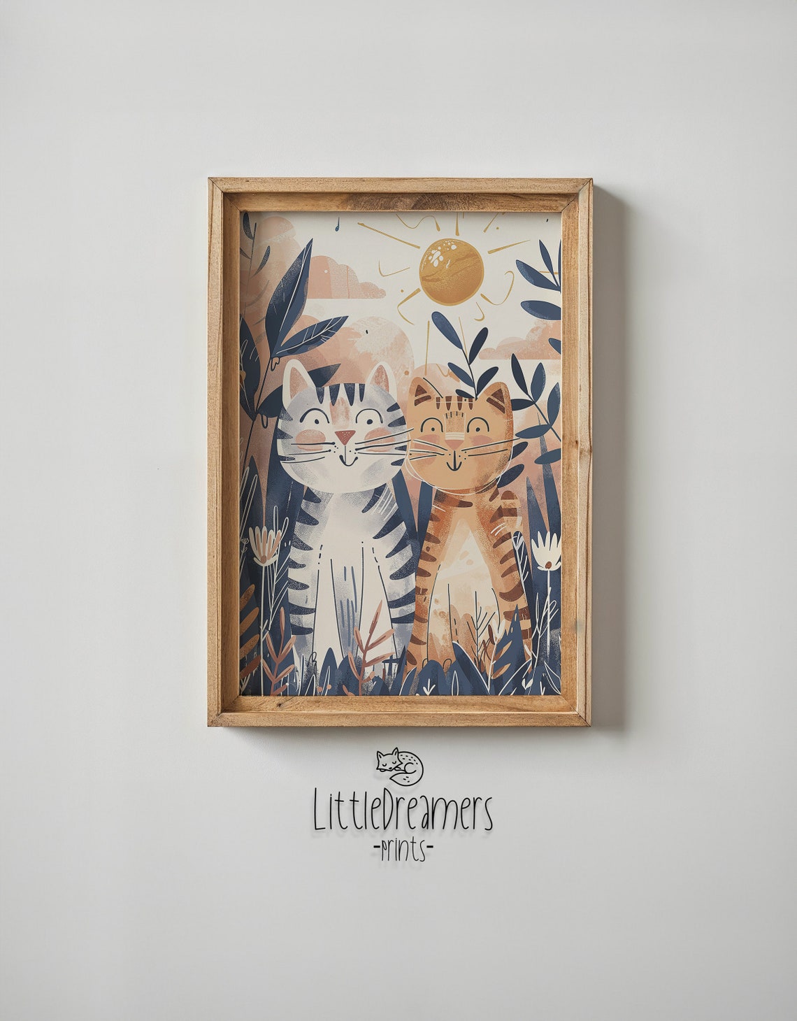 Two Smiling Cats Sun Nursery Poster Jungle Foliage Playful Kids Art - Image 5