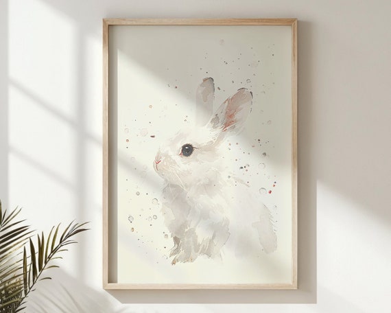 Easter Bunny Watercolor Print Nursery Wall Art Kids Room Decor Baby Animal Poster Spring Themed Gift Neutral Easter Decor
