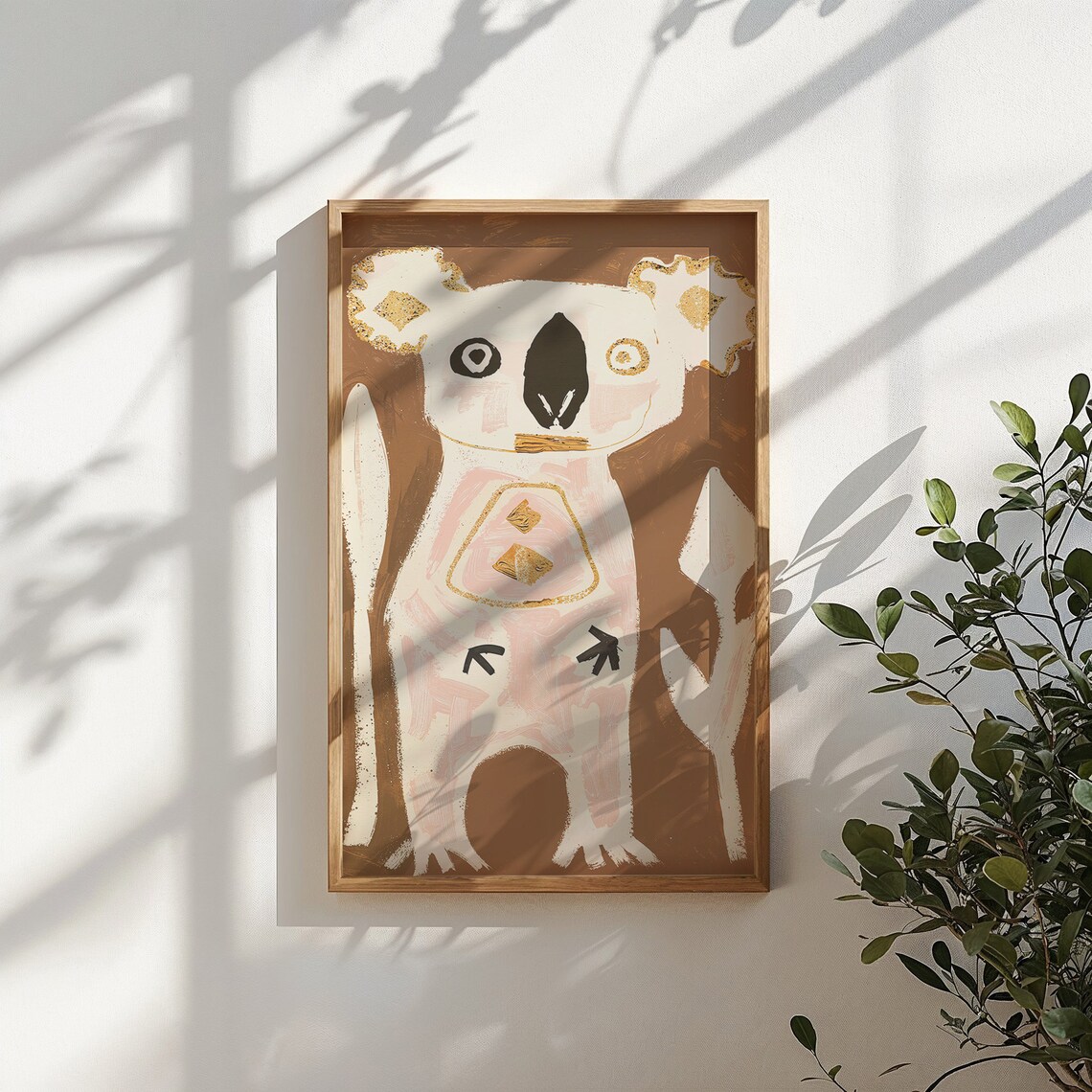 Abstract Koala Cream Pink Gold Accents Brown Background Kids Poster - Image 4