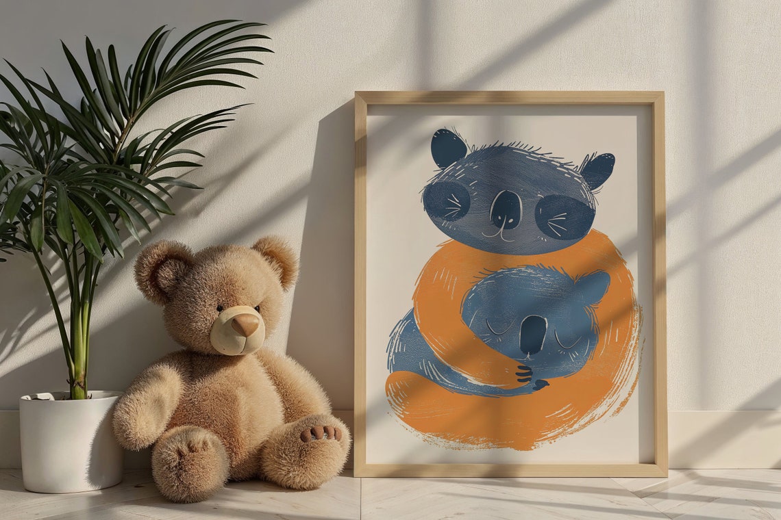 Hugging Koala Pair Navy Orange Sweet Baby Animals Nursery Wall Poster - Image 6