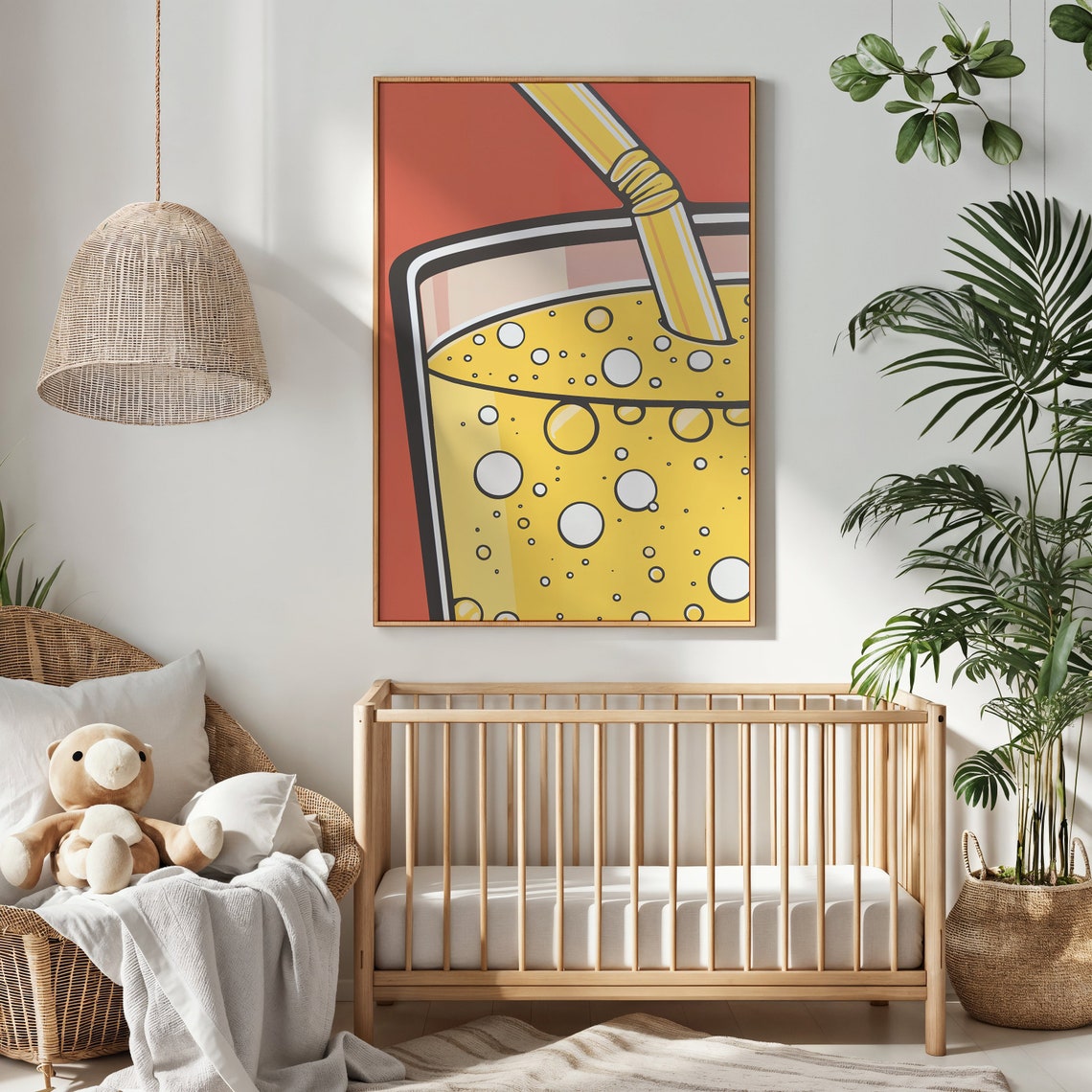 Pop Art Sparkling Juice Glass Poster Yellow Bubbles Retro Kitchen Art - Image 3