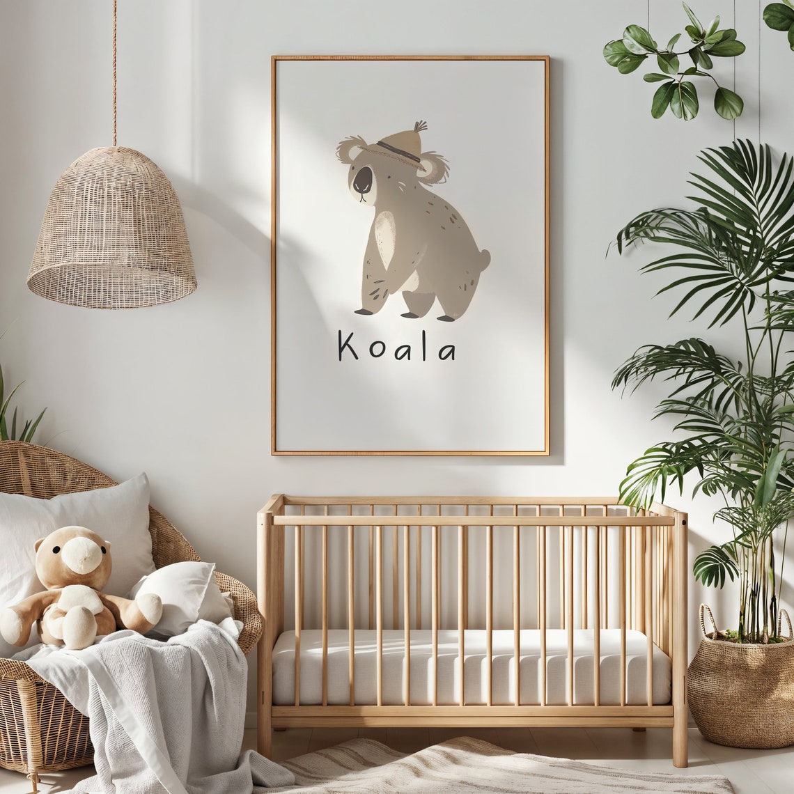Koala Wearing Hat Cream Background Kids Nursery Bedroom Art Poster - Image 2