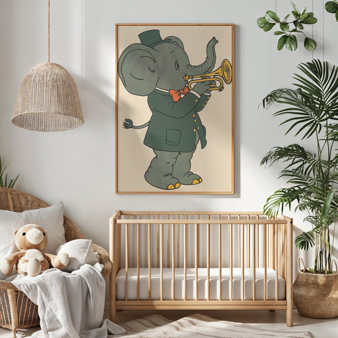 Elephant Trumpet Player Vintage Style Nursery Kids Music Room Art Poster - Image 2