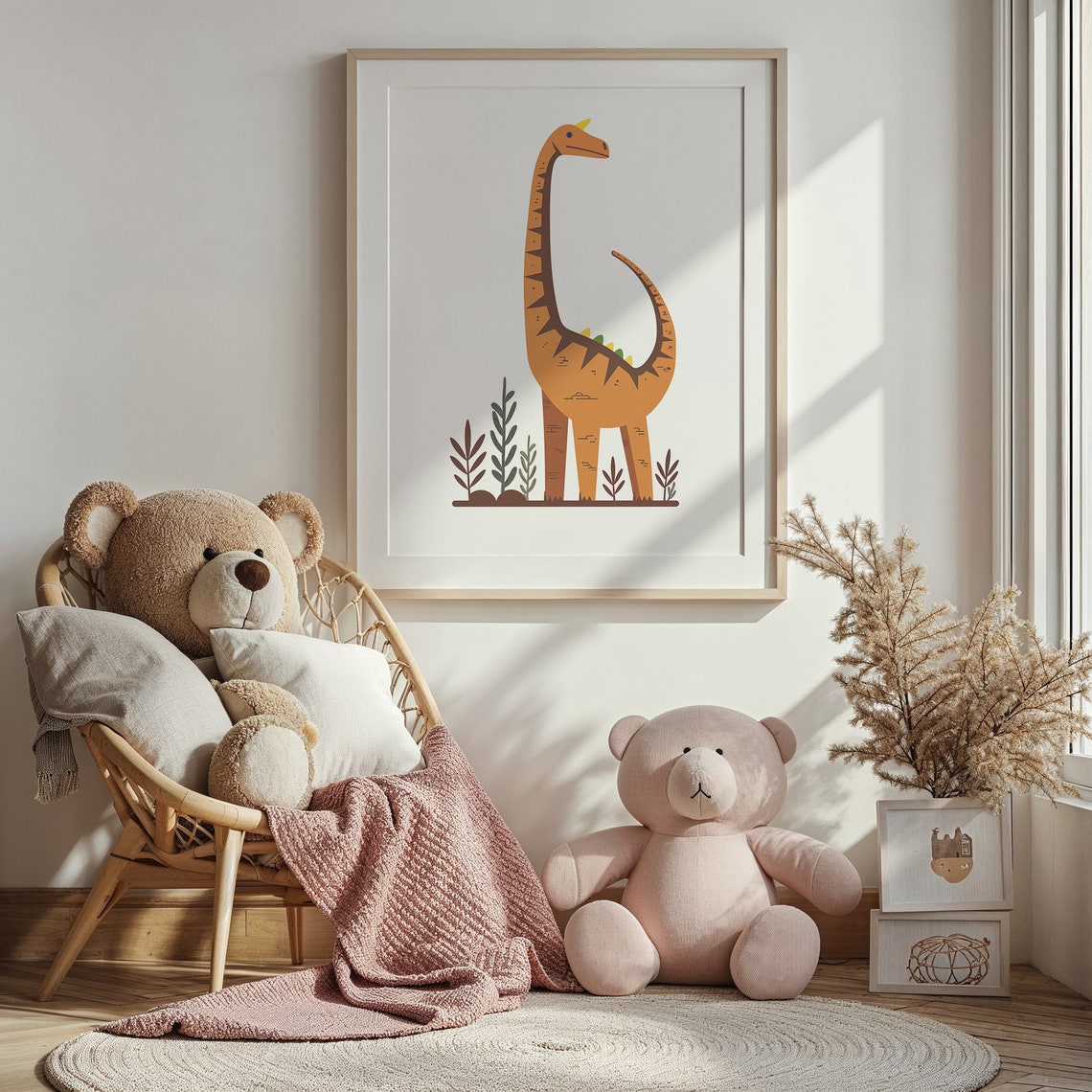 Cute Orange Brontosaurus Long Neck Dinosaur Kids Room Nursery Poster - Image 5