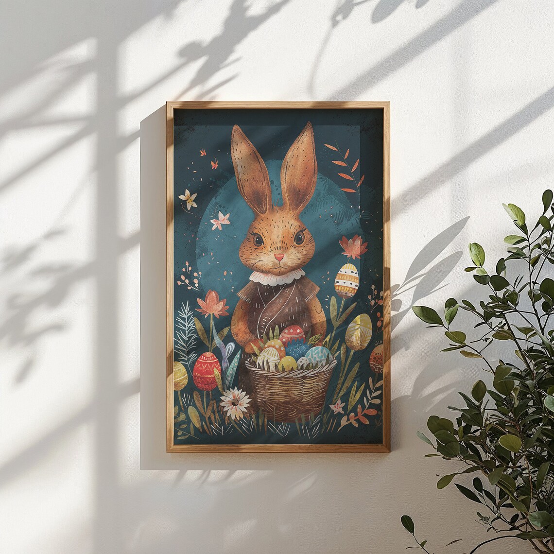 Brown Bunny Dress Collar Egg Basket Night Garden Storybook Poster - Image 5