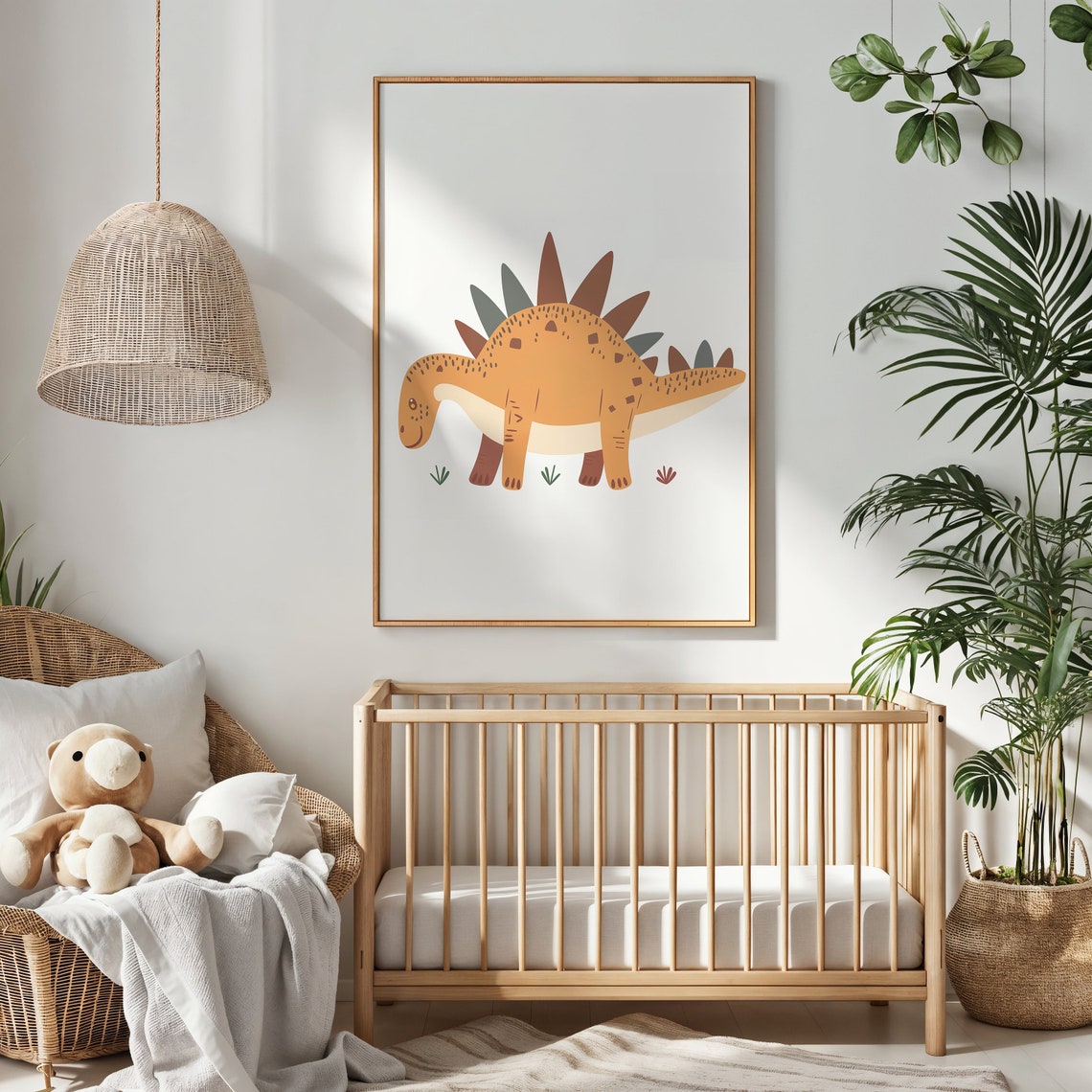 Cute Orange Stegosaurus Dinosaur Illustration Kids Room Nursery Poster - Image 2