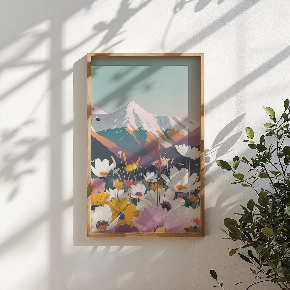 Snowcapped Mountain Wildflower Meadow Daisy Bloom Nature Wall Poster - Image 4