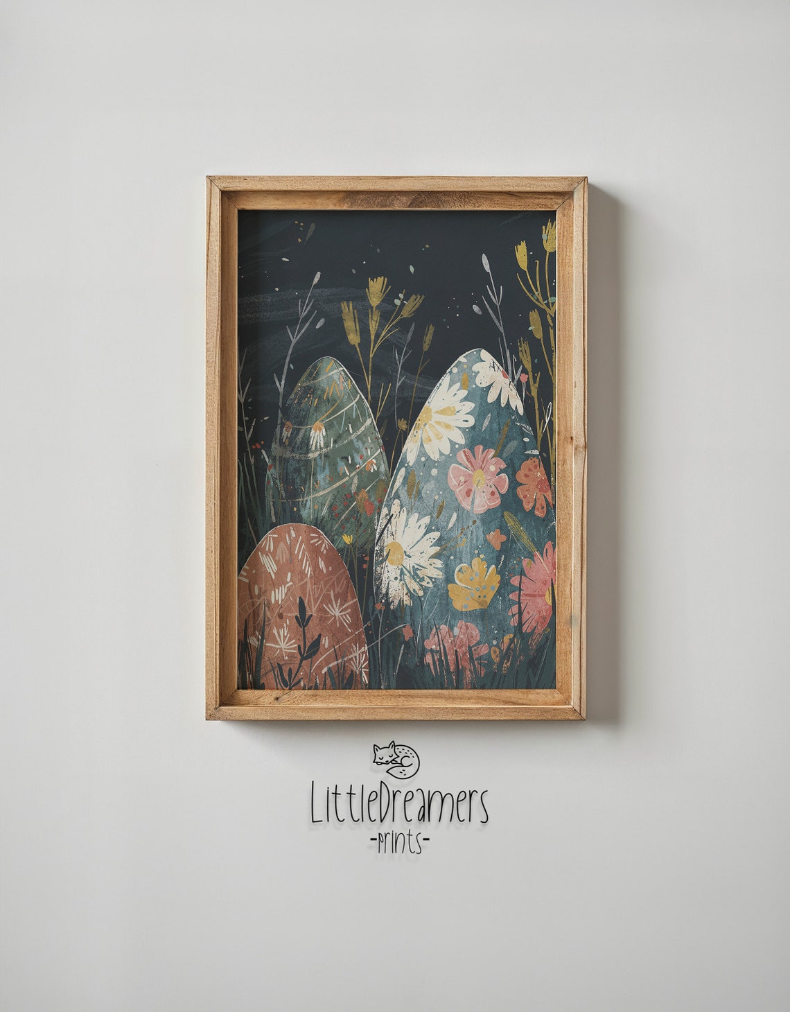 Floral Painted Easter Eggs Night Garden Dark Botanical Poster