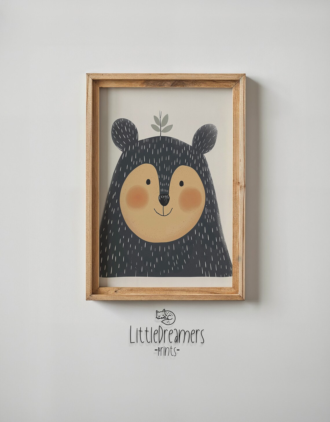 Cheerful Black Bear Cub Face Mustard Cheeks Modern Minimal Nursery Poster - Image 4