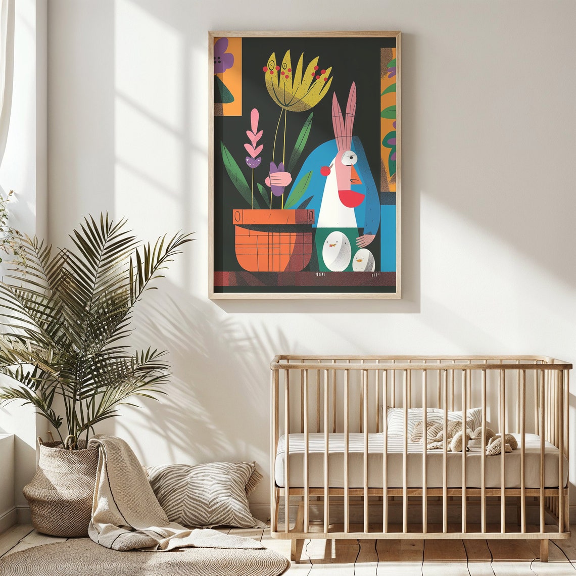Abstract Easter Bunny Chicks Flower Pot Bold Pop Art Nursery Poster - Image 3