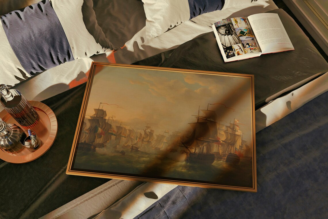 Tall Ship Naval Sea Battle 19th Century Antique Oil Painting Poster - Image 2