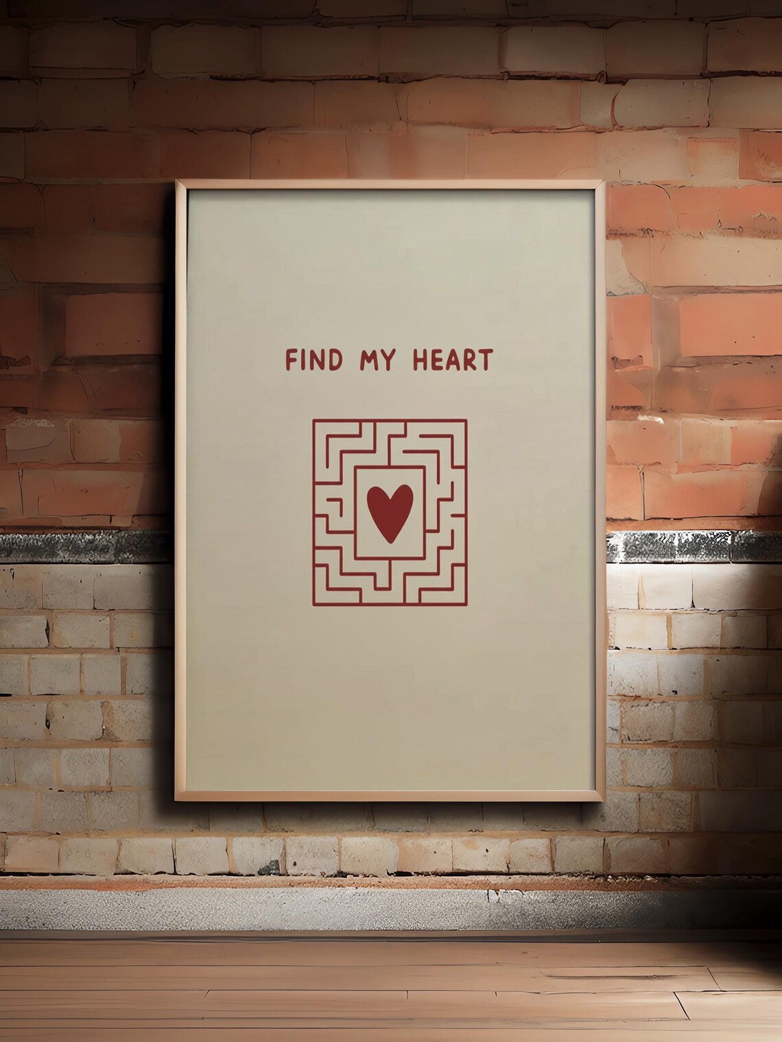 Find My Sweet Heart Maze Romantic Minimal Love Quote Beige Poster