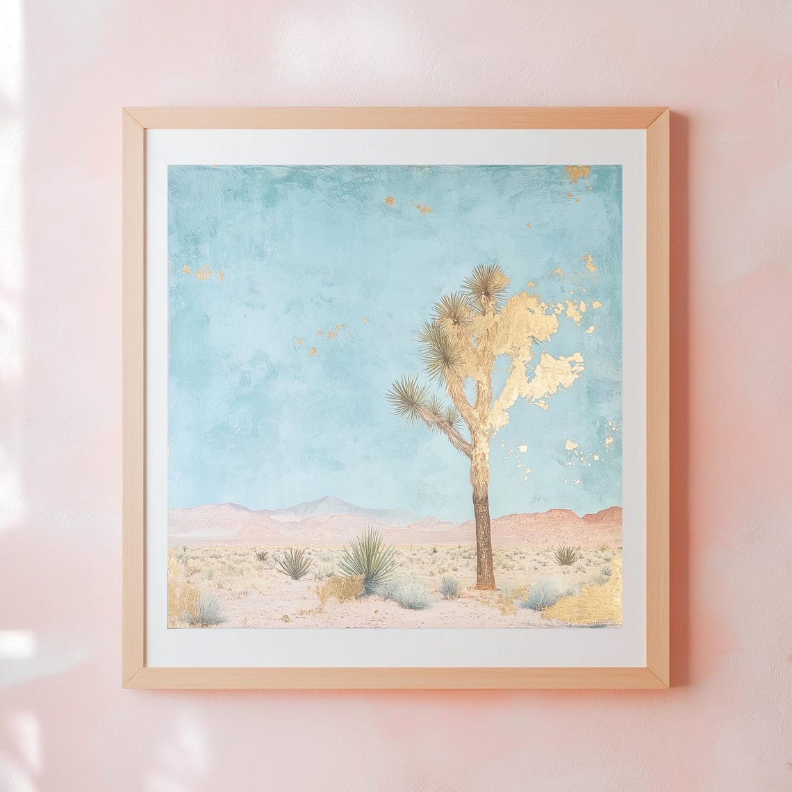 Joshua Tree Desert Turquoise Sky Gold Leaf Landscape Art Poster