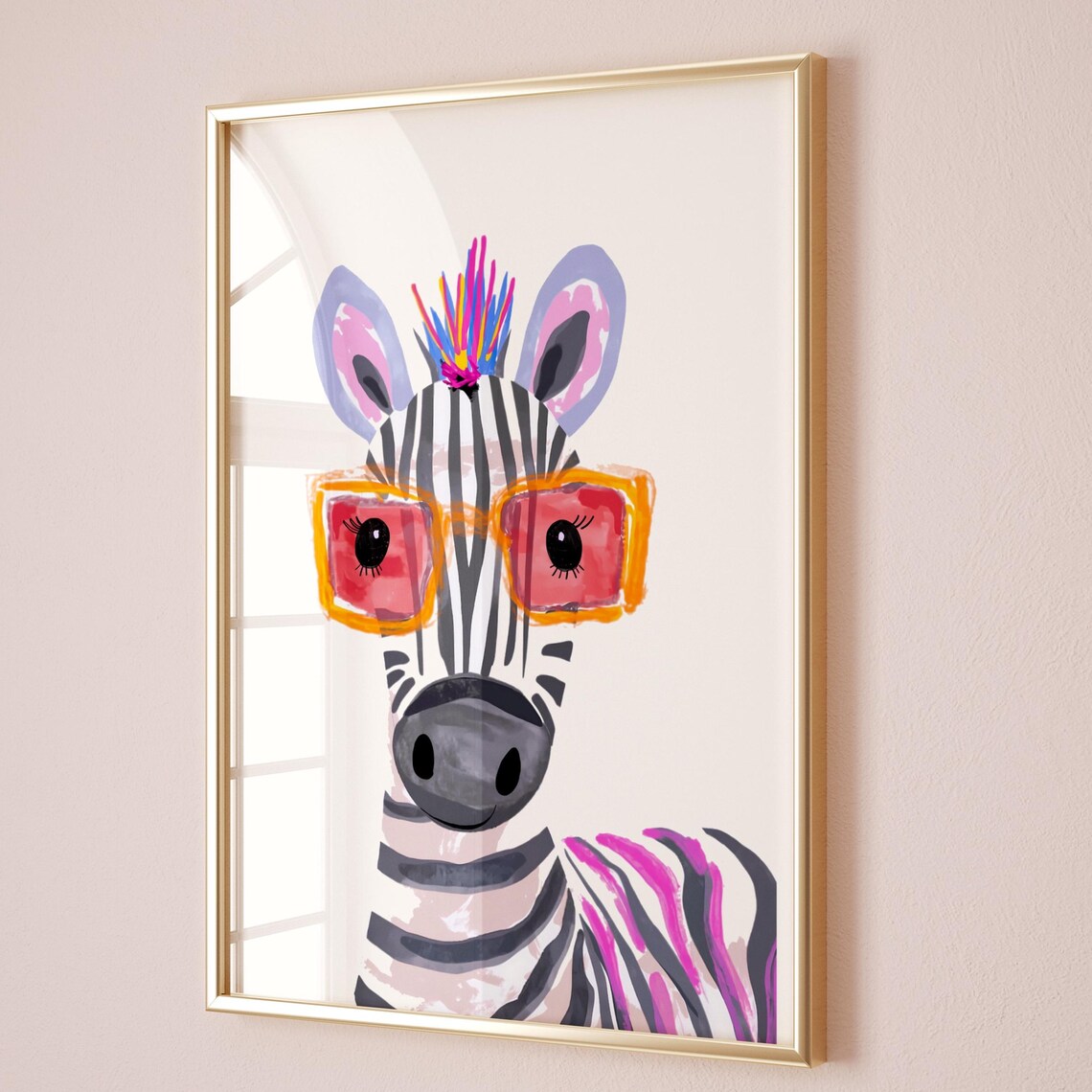 Funky Zebra Art Print, Colorful Kids Room Decor