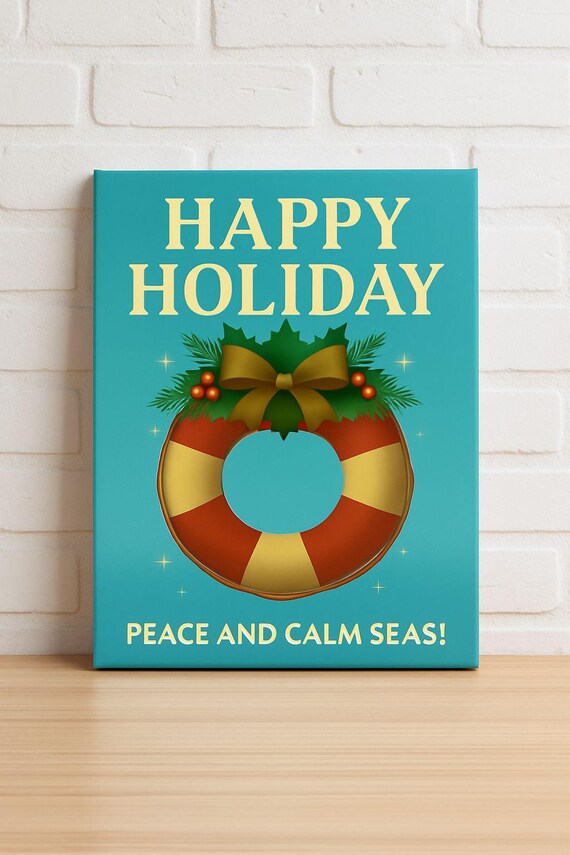 Nautical Christmas Wreath Holiday Poster Print