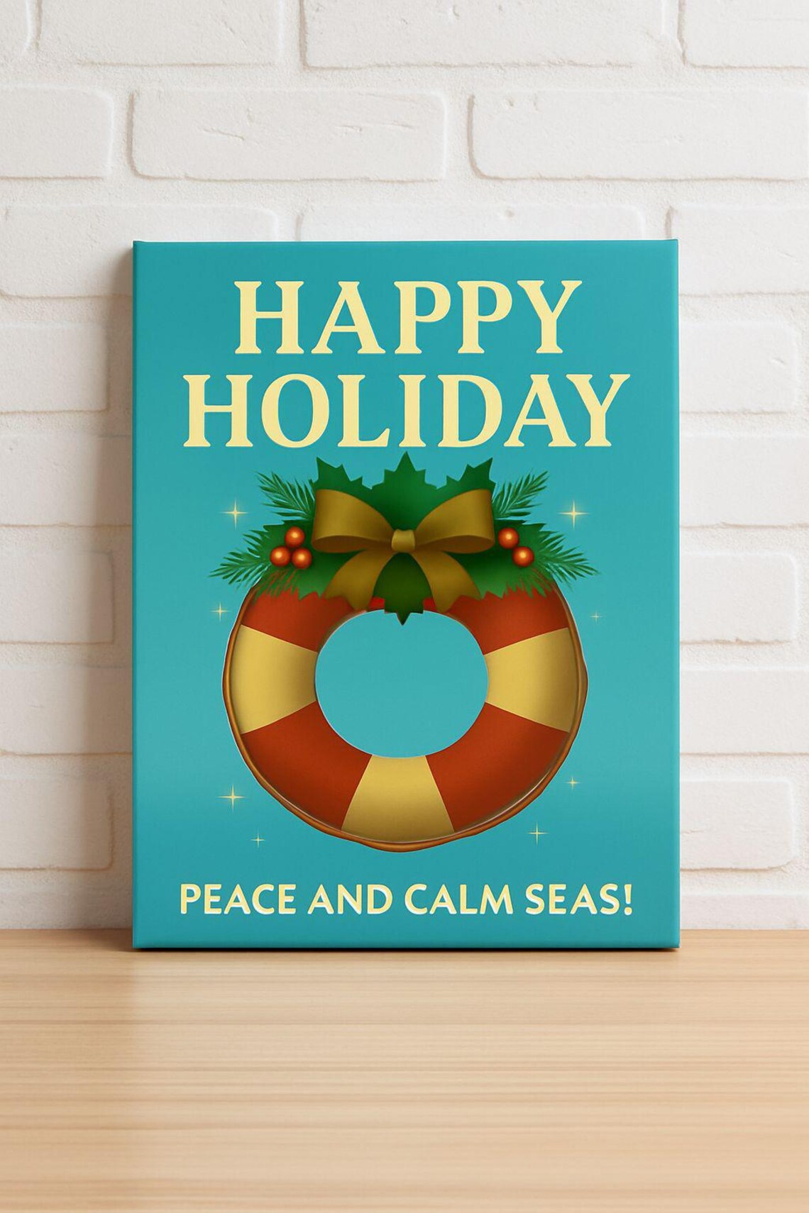 Nautical Christmas Wreath Holiday Poster Print