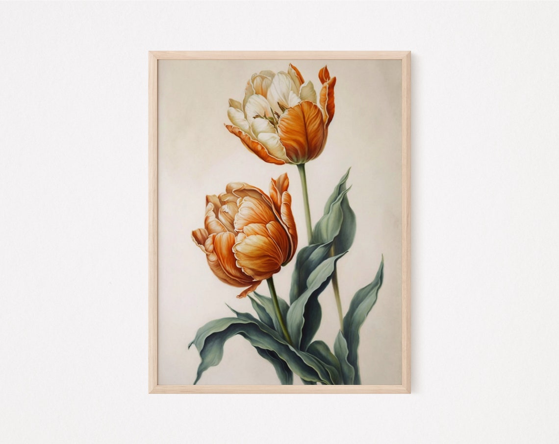 Copper Orange Tulip Blooms Vintage Botanical Flower Study Wall Poster - Image 2