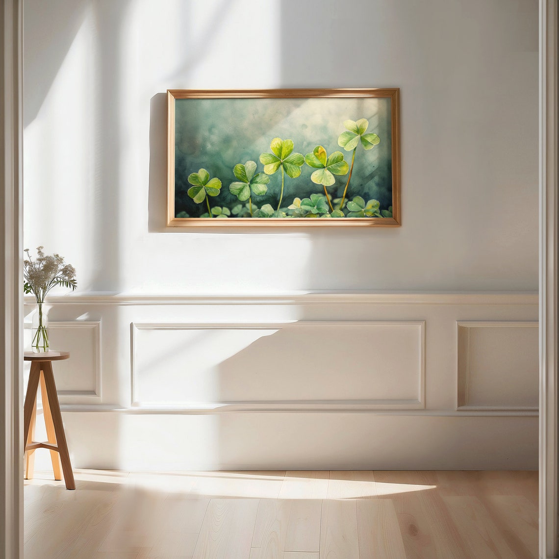 Four Leaf Clover Patch Moody Green Watercolor Shamrock Art Poster - Image 2