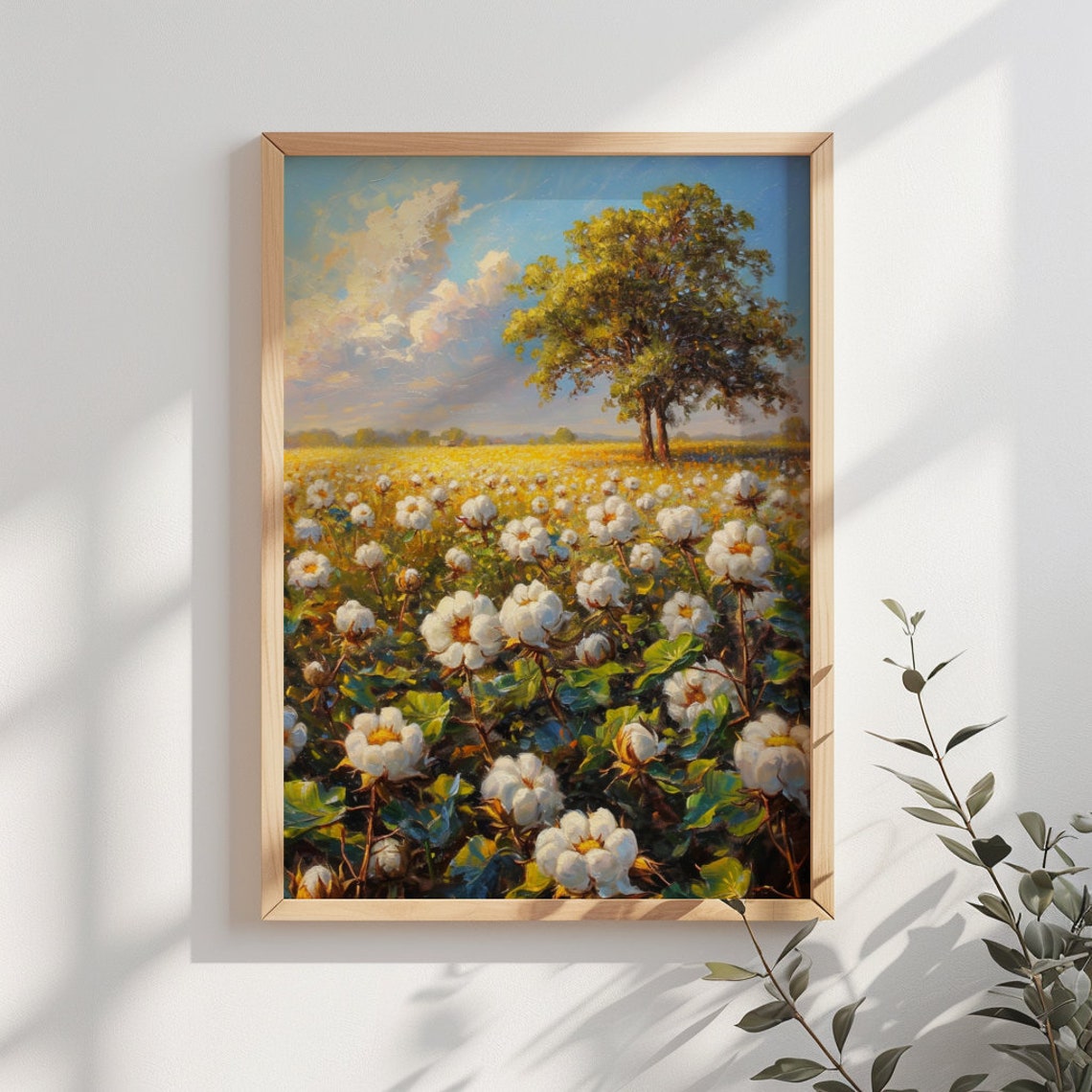 Cotton Field Painting Print Rustic Farmhouse Decor Wall Art Vintage Farm Artwork - Image 2