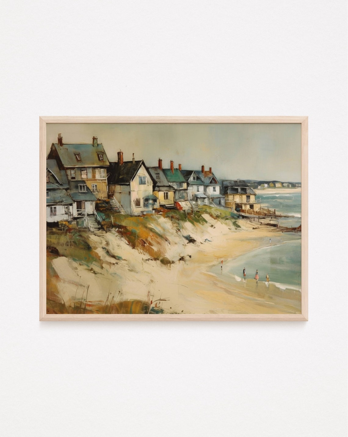 Seaside Cottages On Sandy Beach Coastal Town Ocean View Travel Poster - Image 2