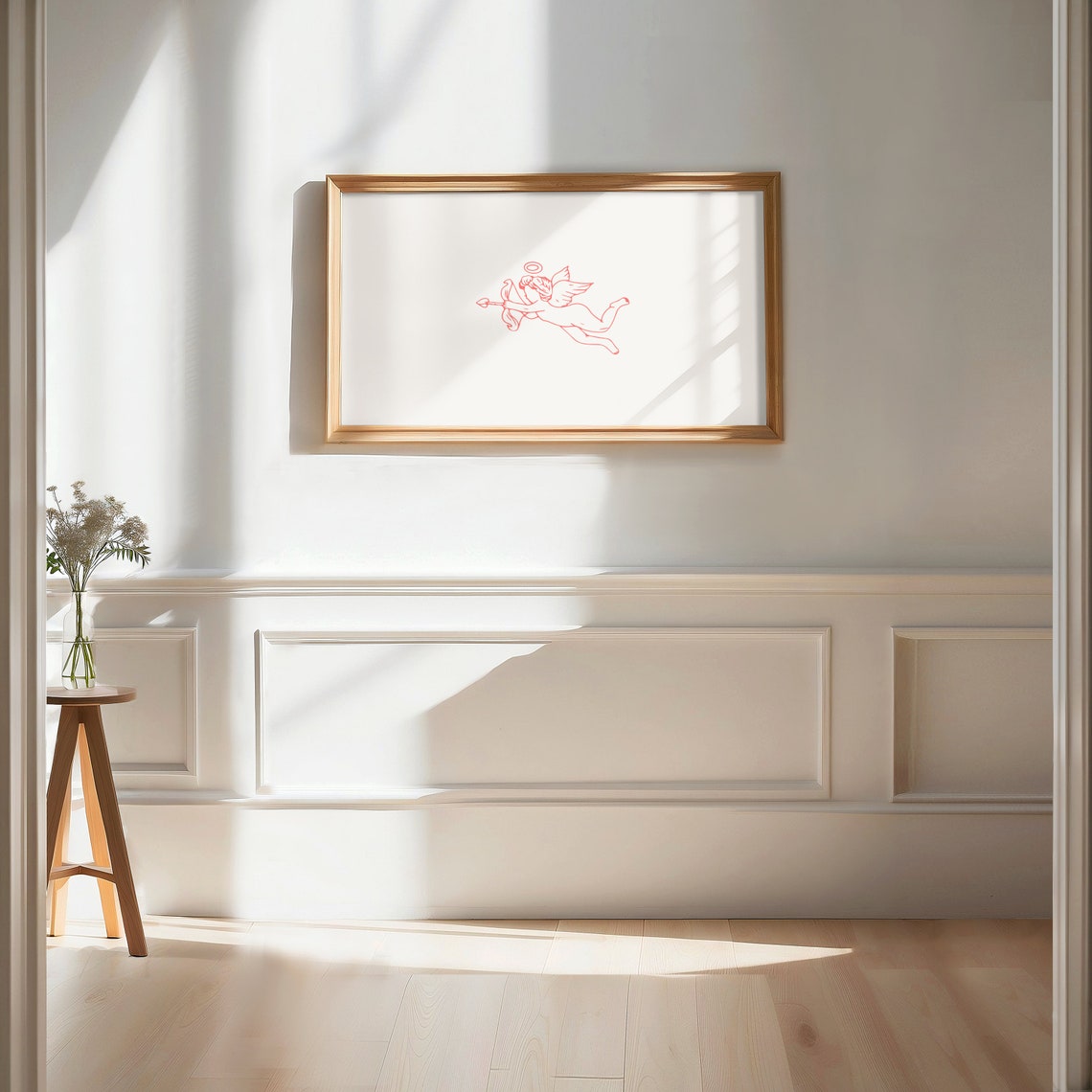 Flying Cupid Halo Bow Arrow Red Line Valentine Sketch Poster - Image 2
